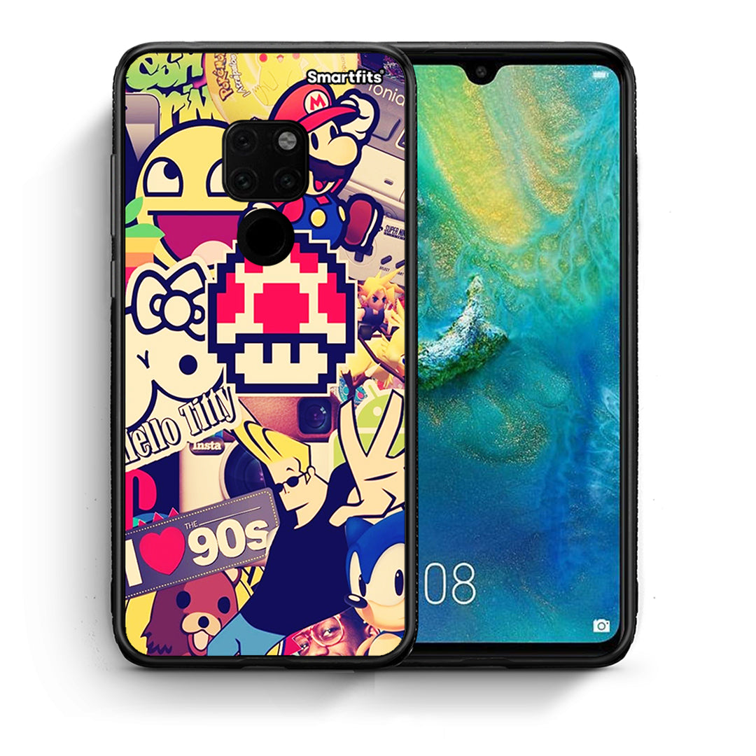 Θήκη Huawei Mate 20 Love The 90s από τη Smartfits με σχέδιο στο πίσω μέρος και μαύρο περίβλημα | Huawei Mate 20 Love The 90s case with colorful back and black bezels