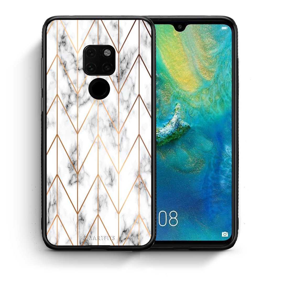 Θήκη Huawei Mate 20 Gold Geometric Marble από τη Smartfits με σχέδιο στο πίσω μέρος και μαύρο περίβλημα | Huawei Mate 20 Gold Geometric Marble case with colorful back and black bezels