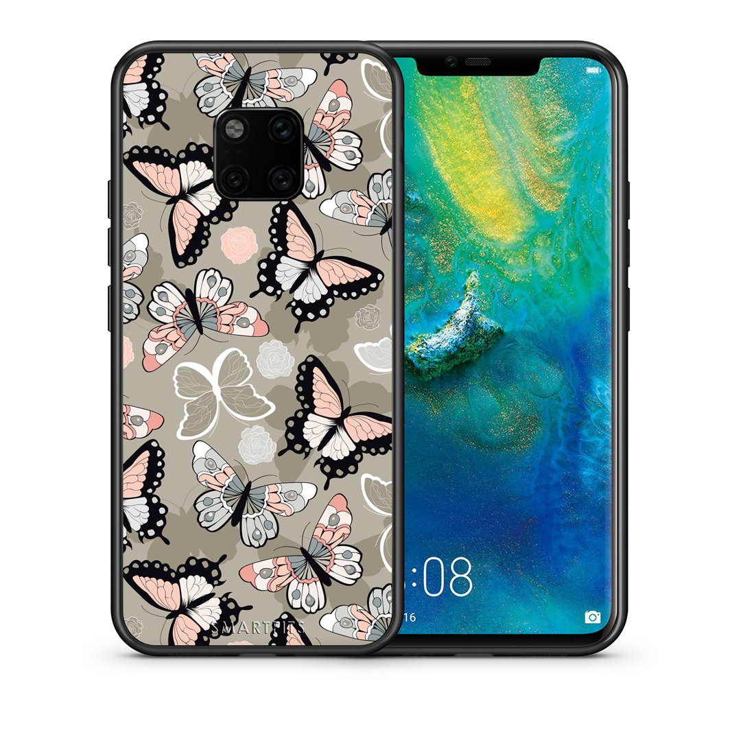 Θήκη Huawei Mate 20 Pro Butterflies Boho από τη Smartfits με σχέδιο στο πίσω μέρος και μαύρο περίβλημα | Huawei Mate 20 Pro Butterflies Boho case with colorful back and black bezels