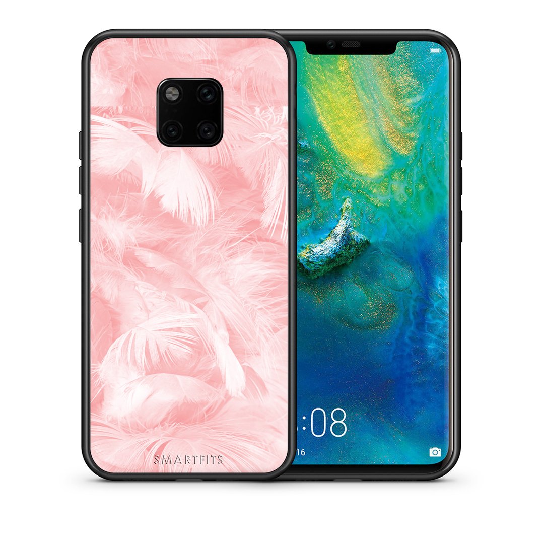 Θήκη Huawei Mate 20 Pro Pink Feather Boho από τη Smartfits με σχέδιο στο πίσω μέρος και μαύρο περίβλημα | Huawei Mate 20 Pro Pink Feather Boho case with colorful back and black bezels