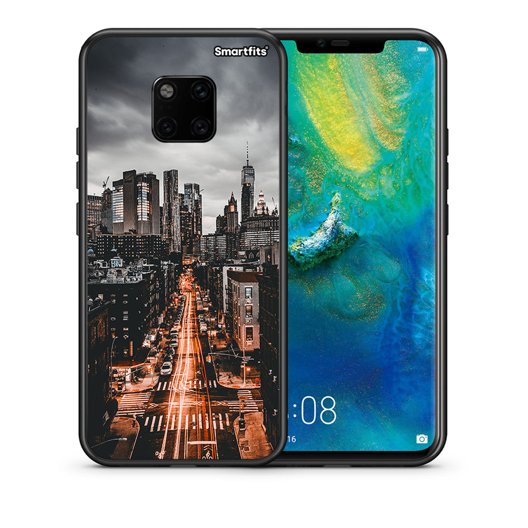 Θήκη Huawei Mate 20 Pro City Lights από τη Smartfits με σχέδιο στο πίσω μέρος και μαύρο περίβλημα | Huawei Mate 20 Pro City Lights case with colorful back and black bezels