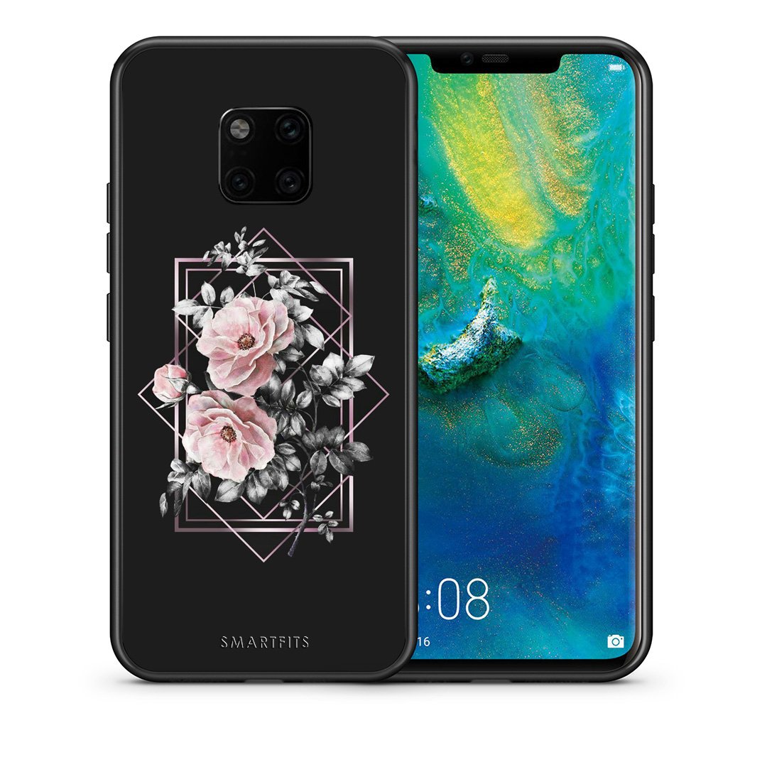 Θήκη Huawei Mate 20 Pro Frame Flower από τη Smartfits με σχέδιο στο πίσω μέρος και μαύρο περίβλημα | Huawei Mate 20 Pro Frame Flower case with colorful back and black bezels