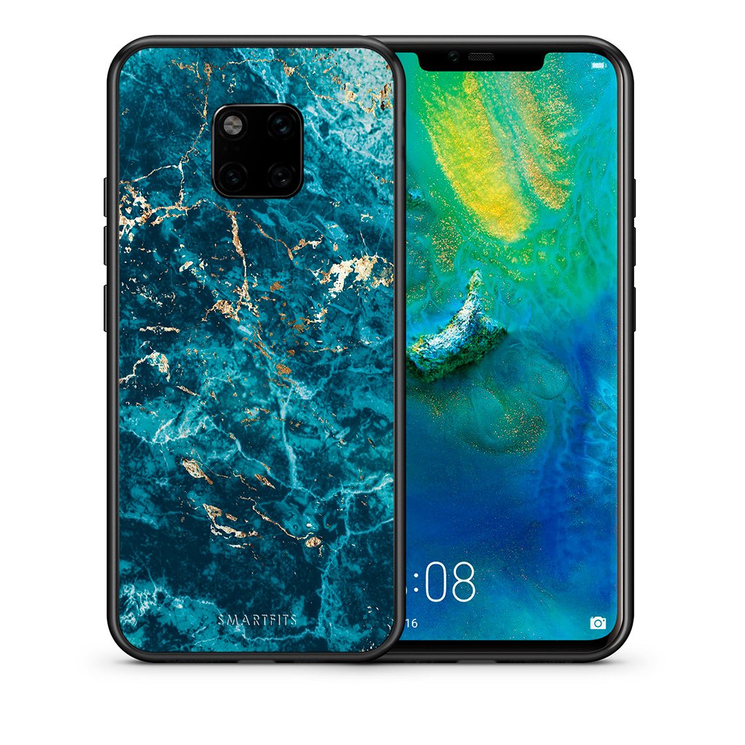 Θήκη Huawei Mate 20 Pro Marble Blue από τη Smartfits με σχέδιο στο πίσω μέρος και μαύρο περίβλημα | Huawei Mate 20 Pro Marble Blue case with colorful back and black bezels