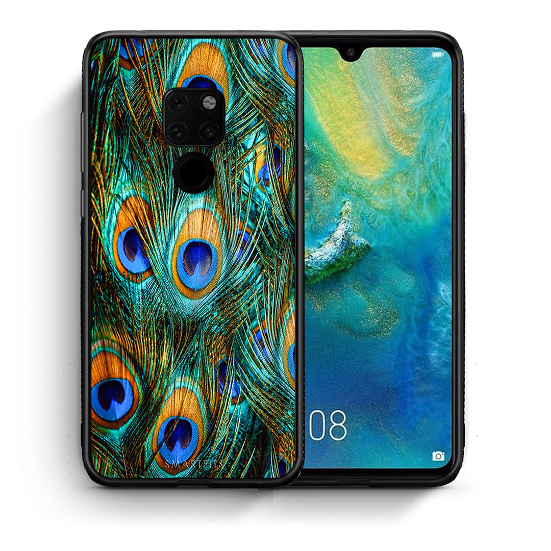 Θήκη Huawei Mate 20 Real Peacock Feathers από τη Smartfits με σχέδιο στο πίσω μέρος και μαύρο περίβλημα | Huawei Mate 20 Real Peacock Feathers case with colorful back and black bezels