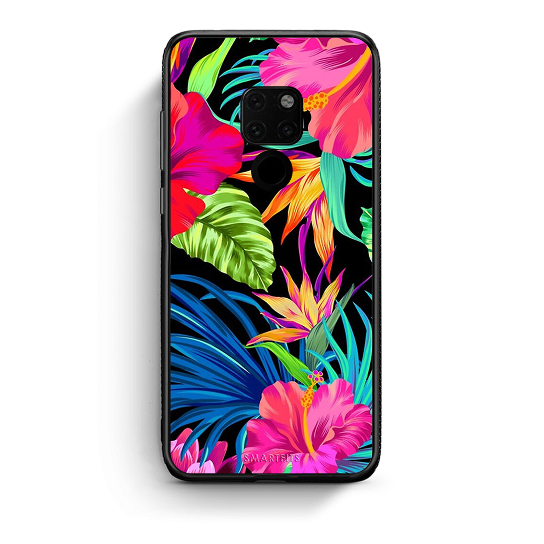 Huawei Mate 20 Tropical Flowers θήκη από τη Smartfits με σχέδιο στο πίσω μέρος και μαύρο περίβλημα | Smartphone case with colorful back and black bezels by Smartfits