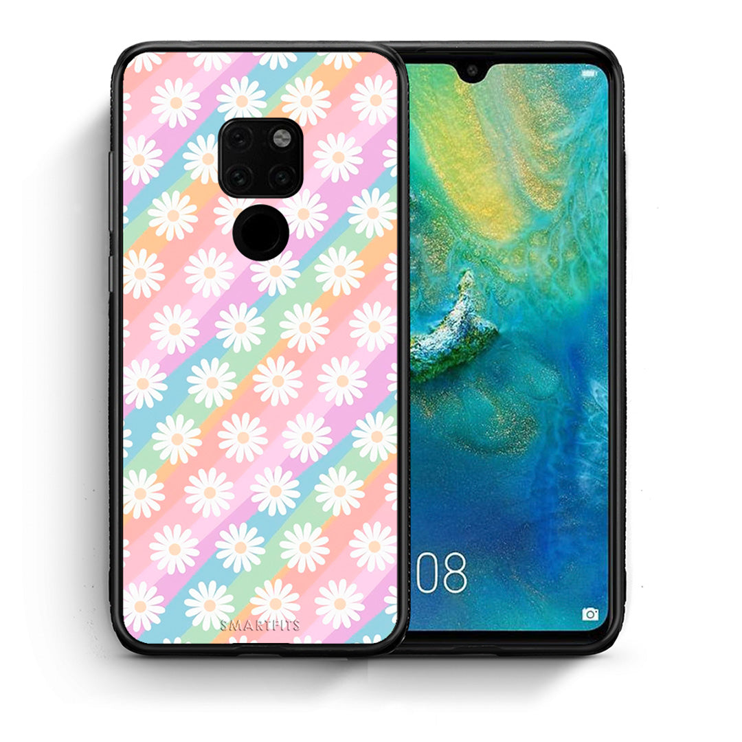 Θήκη Huawei Mate 20 White Daisies από τη Smartfits με σχέδιο στο πίσω μέρος και μαύρο περίβλημα | Huawei Mate 20 White Daisies case with colorful back and black bezels