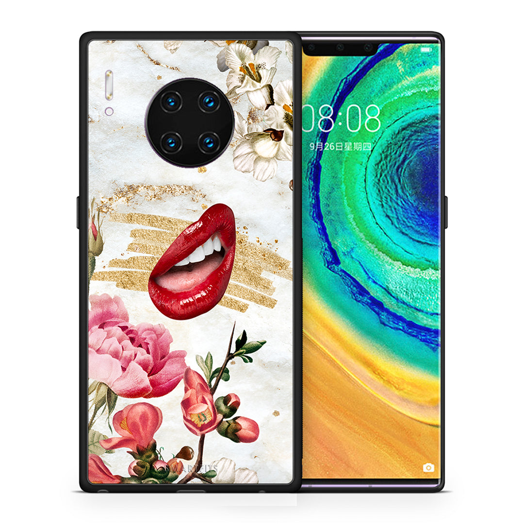 Θήκη Huawei Mate 30 Pro Red Lips από τη Smartfits με σχέδιο στο πίσω μέρος και μαύρο περίβλημα | Huawei Mate 30 Pro Red Lips case with colorful back and black bezels