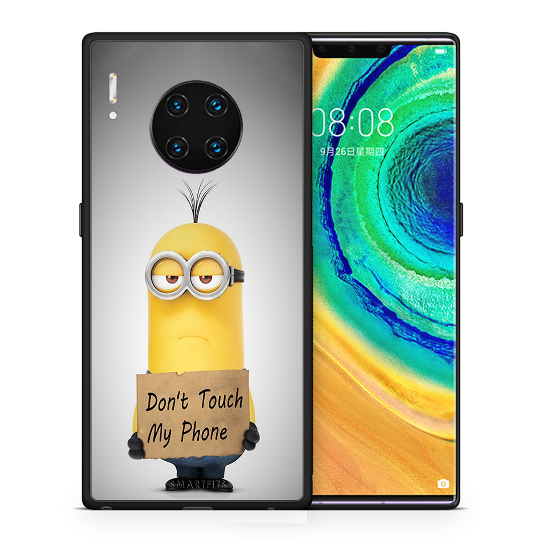 Θήκη Huawei Mate 30 Pro Minion Text από τη Smartfits με σχέδιο στο πίσω μέρος και μαύρο περίβλημα | Huawei Mate 30 Pro Minion Text case with colorful back and black bezels