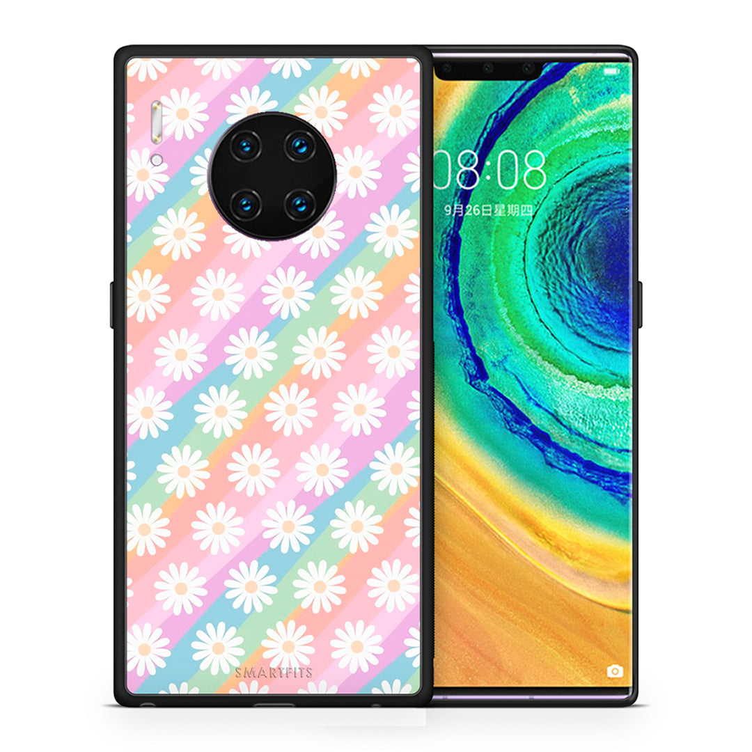 Θήκη Huawei Mate 30 Pro White Daisies από τη Smartfits με σχέδιο στο πίσω μέρος και μαύρο περίβλημα | Huawei Mate 30 Pro White Daisies case with colorful back and black bezels