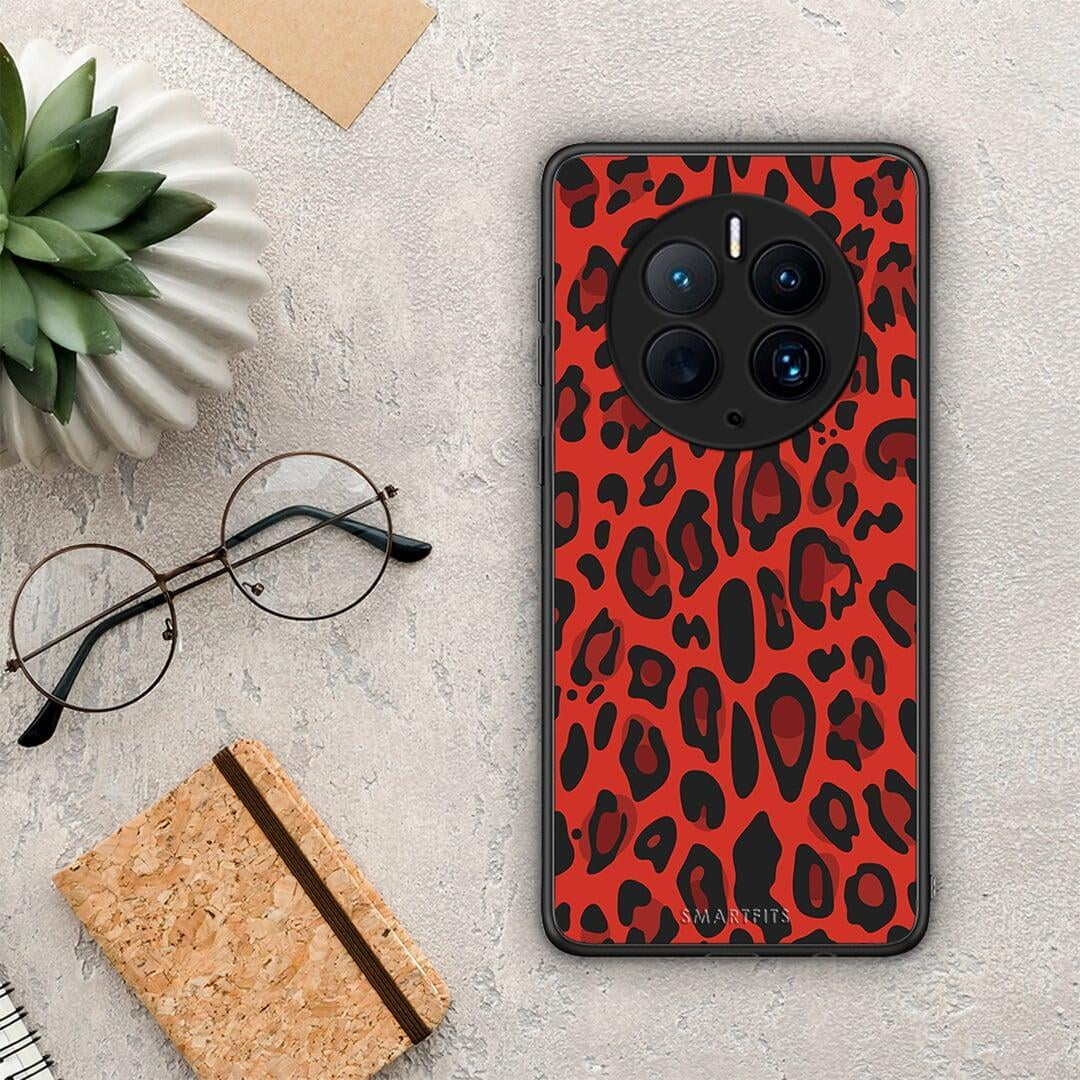Θήκη Huawei Mate 50 Pro Animal Red Leopard από τη Smartfits με σχέδιο στο πίσω μέρος και μαύρο περίβλημα | Huawei Mate 50 Pro Animal Red Leopard Case with Colorful Back and Black Bezels