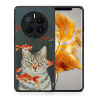 Thumbnail for Θήκη Huawei Mate 50 Pro Cat Goldfish από τη Smartfits με σχέδιο στο πίσω μέρος και μαύρο περίβλημα | Huawei Mate 50 Pro Cat Goldfish Case with Colorful Back and Black Bezels