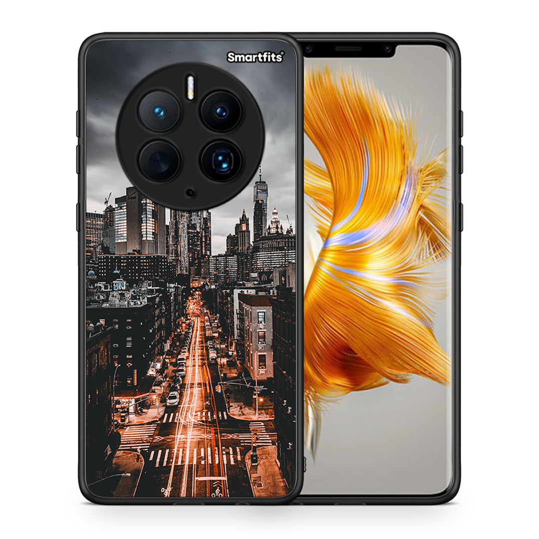 Θήκη Huawei Mate 50 Pro City Lights από τη Smartfits με σχέδιο στο πίσω μέρος και μαύρο περίβλημα | Huawei Mate 50 Pro City Lights Case with Colorful Back and Black Bezels