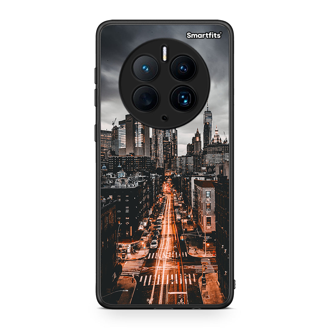 Θήκη Huawei Mate 50 Pro City Lights από τη Smartfits με σχέδιο στο πίσω μέρος και μαύρο περίβλημα | Huawei Mate 50 Pro City Lights Case with Colorful Back and Black Bezels