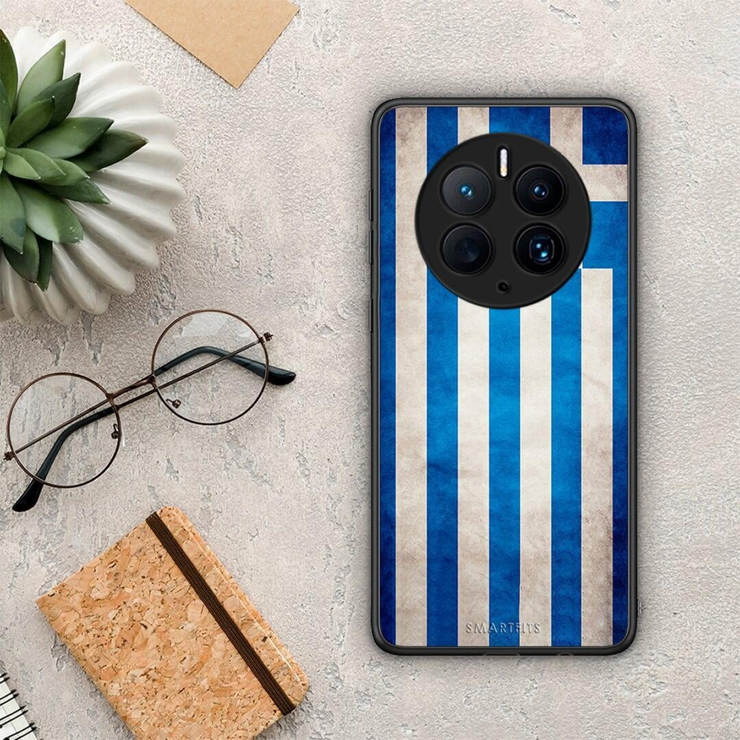 Θήκη Huawei Mate 50 Pro Flag Greek από τη Smartfits με σχέδιο στο πίσω μέρος και μαύρο περίβλημα | Huawei Mate 50 Pro Flag Greek Case with Colorful Back and Black Bezels