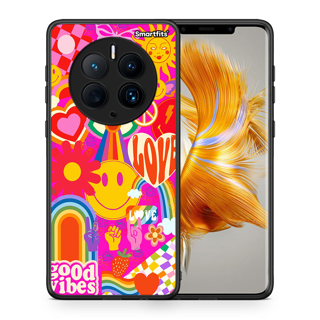 Θήκη Huawei Mate 50 Pro Hippie Love από τη Smartfits με σχέδιο στο πίσω μέρος και μαύρο περίβλημα | Huawei Mate 50 Pro Hippie Love Case with Colorful Back and Black Bezels