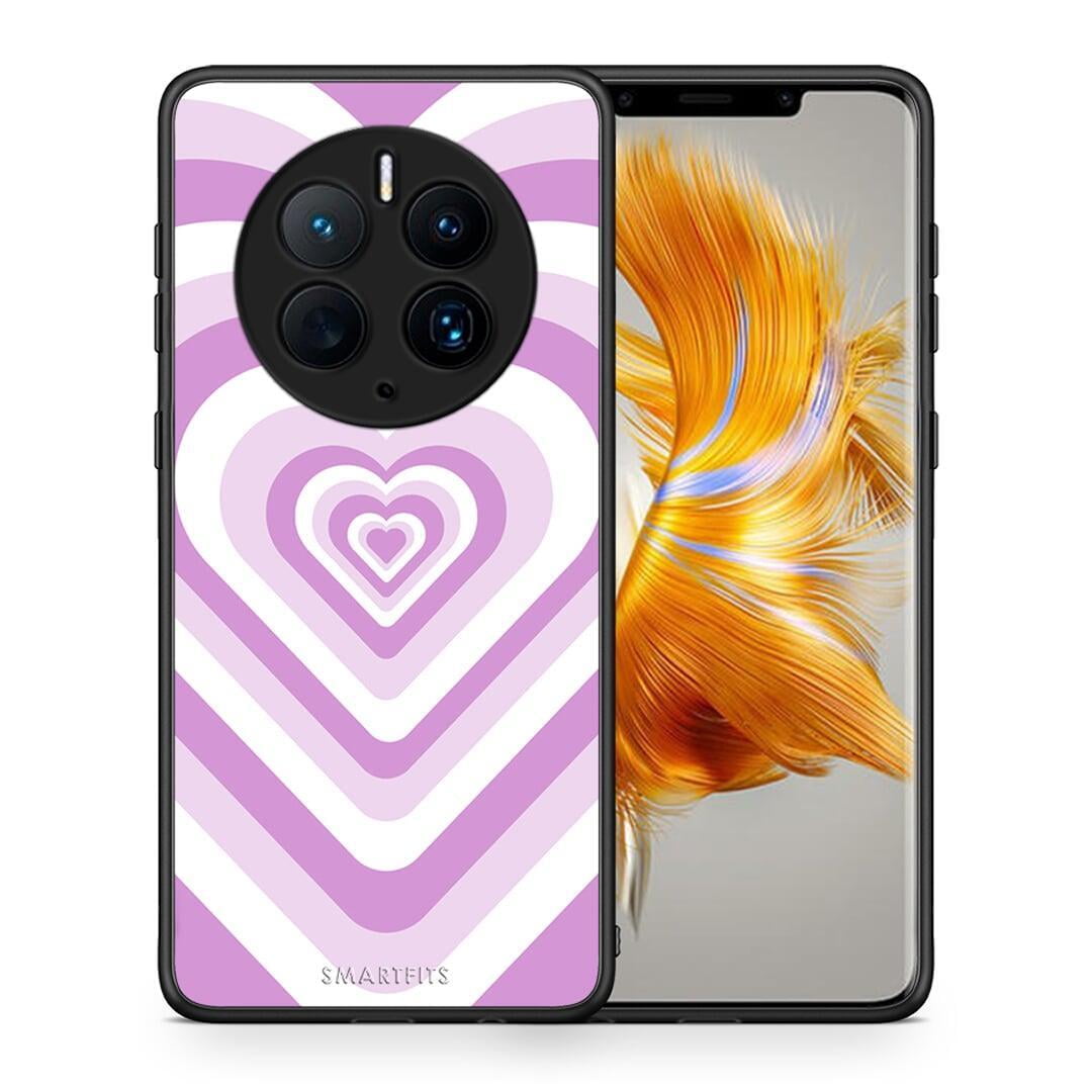 Θήκη Huawei Mate 50 Pro Lilac Hearts από τη Smartfits με σχέδιο στο πίσω μέρος και μαύρο περίβλημα | Huawei Mate 50 Pro Lilac Hearts Case with Colorful Back and Black Bezels