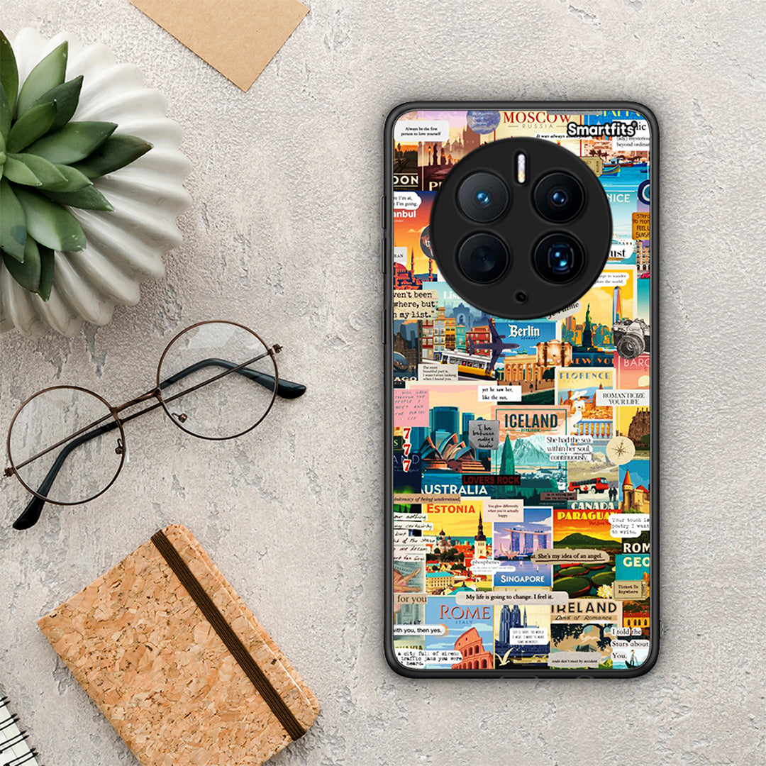 Θήκη Huawei Mate 50 Pro Live To Travel από τη Smartfits με σχέδιο στο πίσω μέρος και μαύρο περίβλημα | Huawei Mate 50 Pro Live To Travel Case with Colorful Back and Black Bezels
