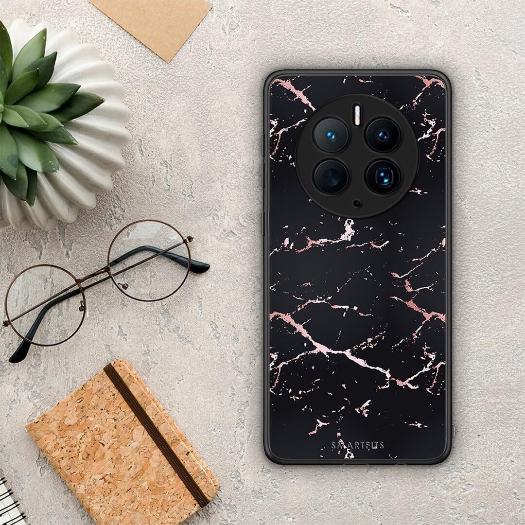 Θήκη Huawei Mate 50 Pro Marble Black Rosegold από τη Smartfits με σχέδιο στο πίσω μέρος και μαύρο περίβλημα | Huawei Mate 50 Pro Marble Black Rosegold Case with Colorful Back and Black Bezels