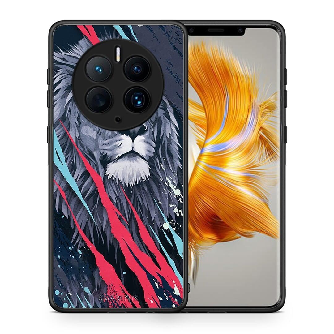 Θήκη Huawei Mate 50 Pro PopArt Lion Designer από τη Smartfits με σχέδιο στο πίσω μέρος και μαύρο περίβλημα | Huawei Mate 50 Pro PopArt Lion Designer Case with Colorful Back and Black Bezels