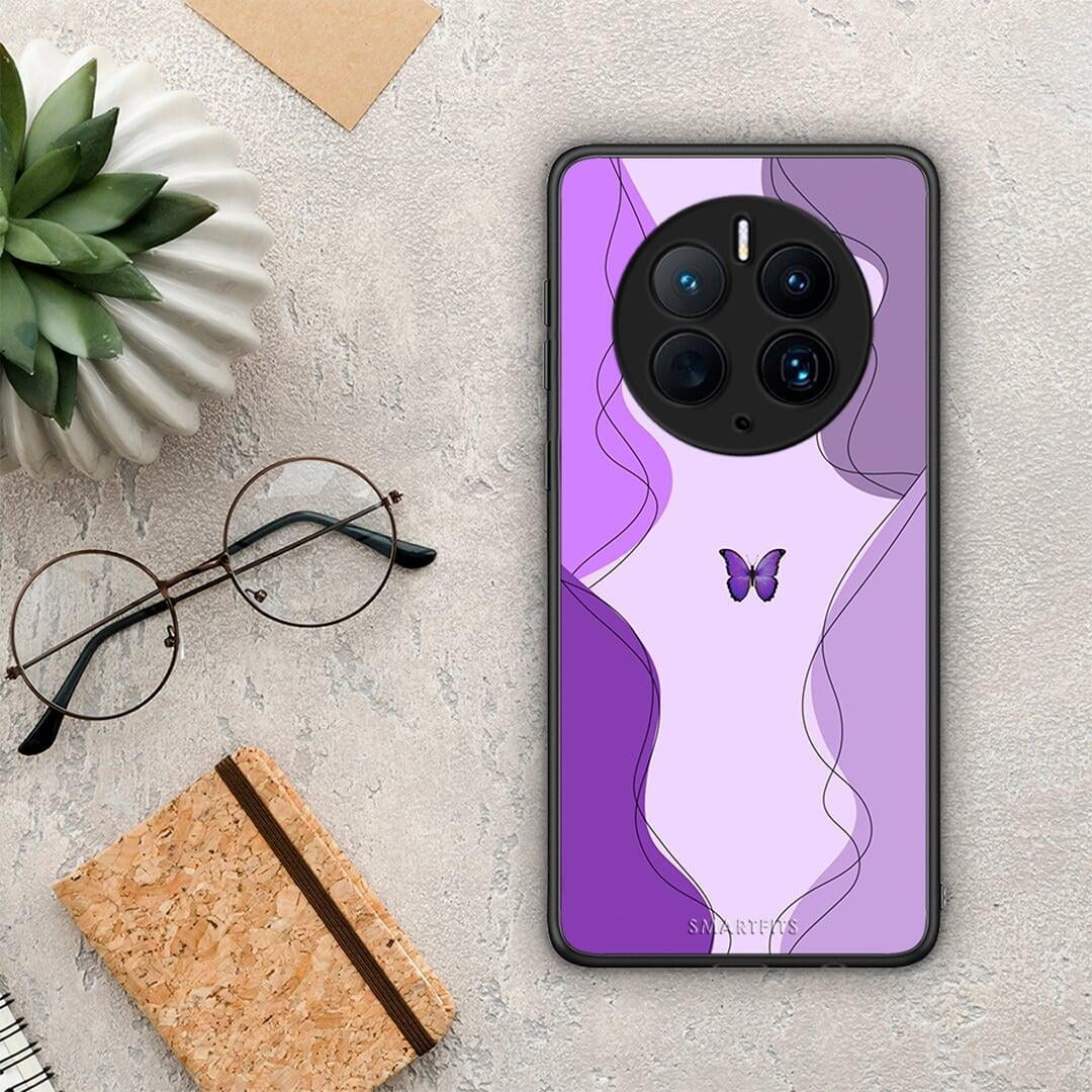 Θήκη Huawei Mate 50 Pro Purple Mariposa από τη Smartfits με σχέδιο στο πίσω μέρος και μαύρο περίβλημα | Huawei Mate 50 Pro Purple Mariposa Case with Colorful Back and Black Bezels