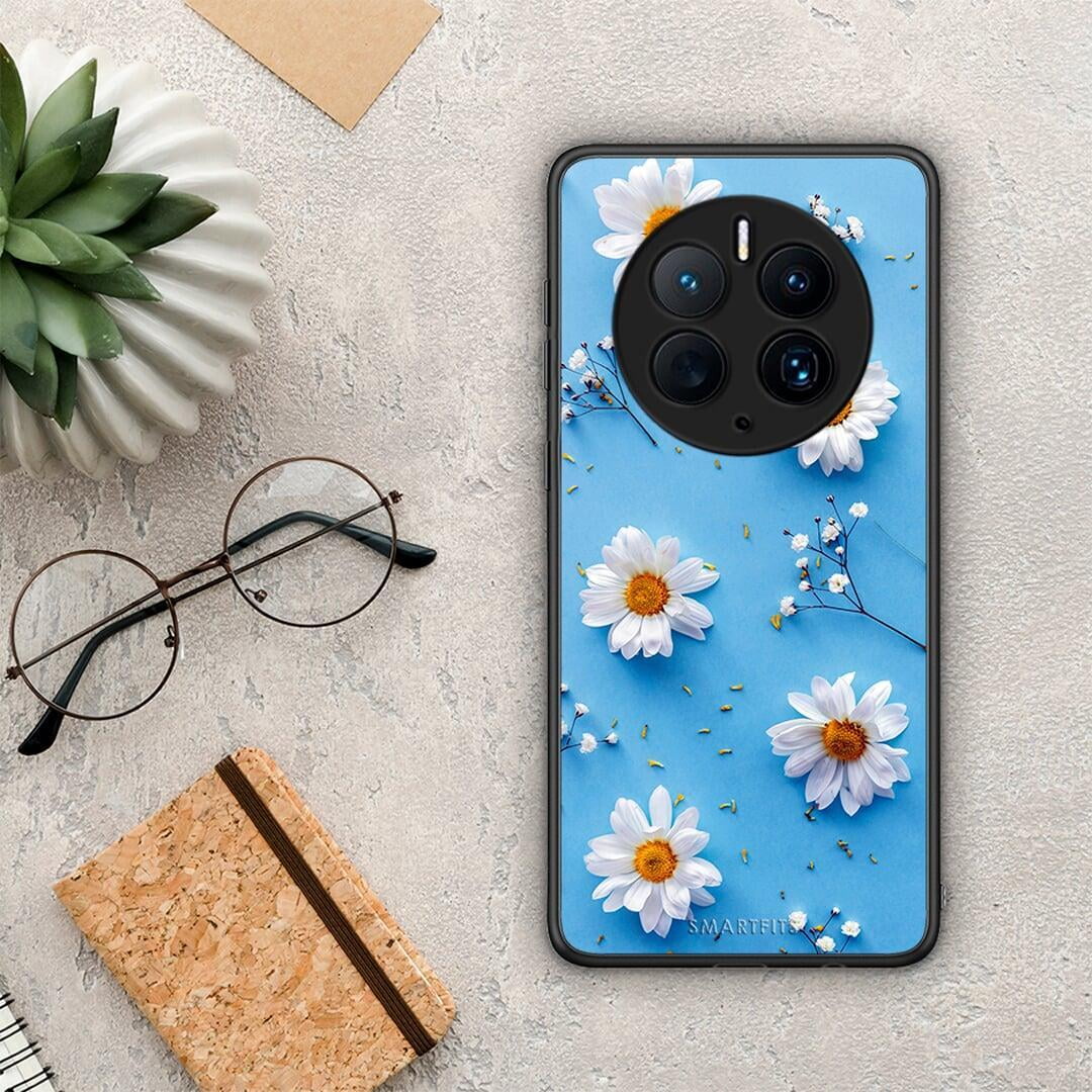 Θήκη Huawei Mate 50 Pro Real Daisies από τη Smartfits με σχέδιο στο πίσω μέρος και μαύρο περίβλημα | Huawei Mate 50 Pro Real Daisies Case with Colorful Back and Black Bezels