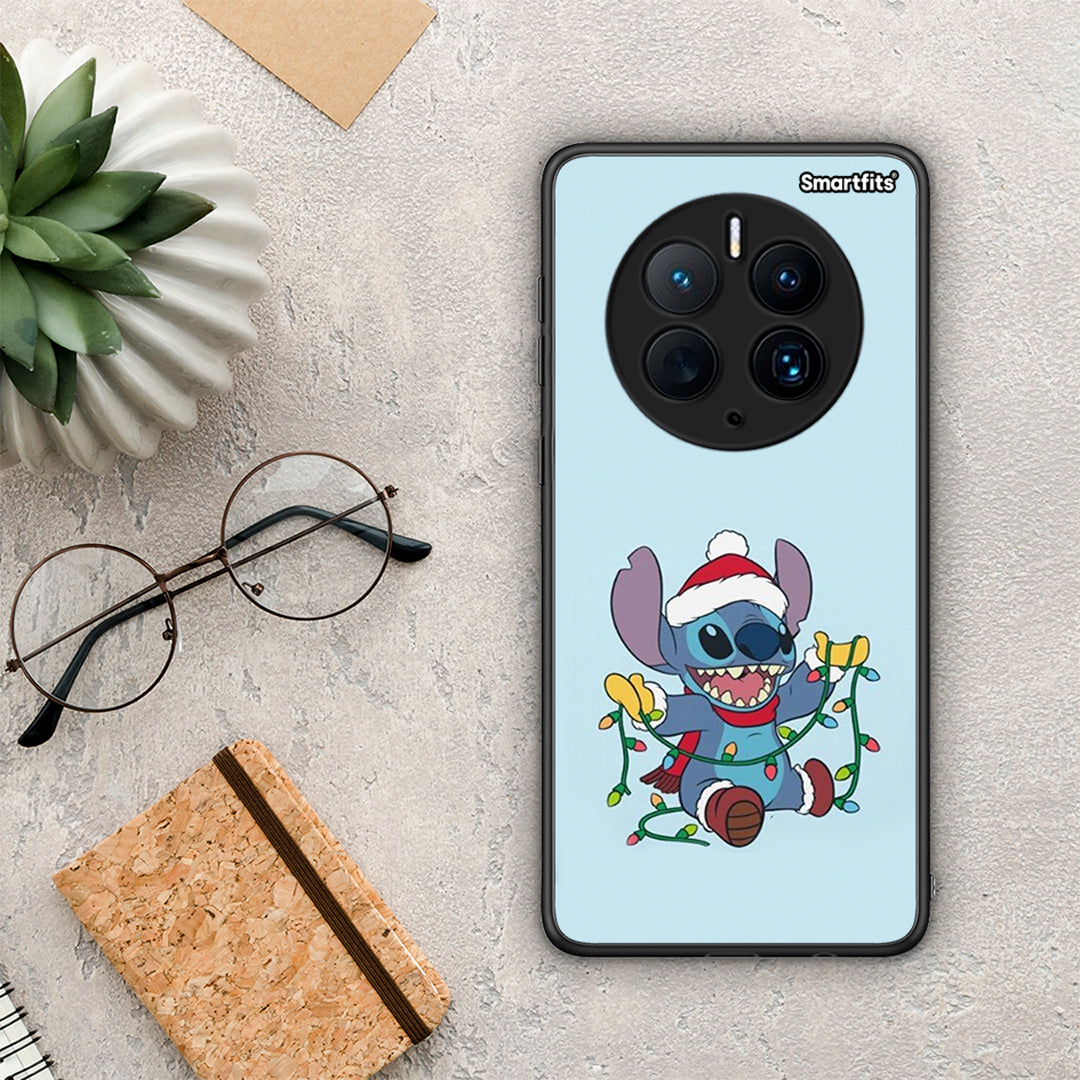 Θήκη Huawei Mate 50 Pro Santa Stich από τη Smartfits με σχέδιο στο πίσω μέρος και μαύρο περίβλημα | Huawei Mate 50 Pro Santa Stich Case with Colorful Back and Black Bezels