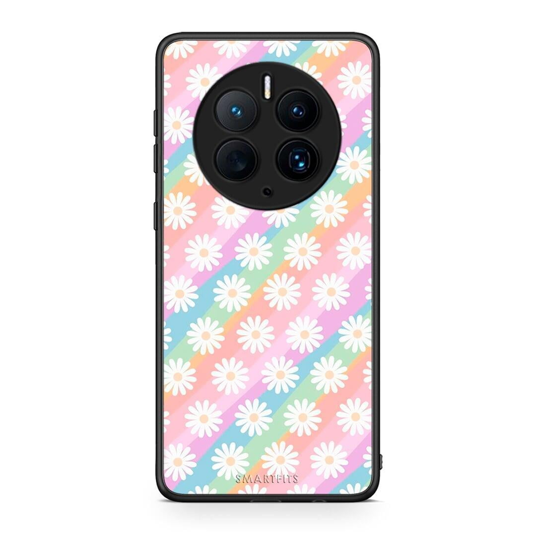 Θήκη Huawei Mate 50 Pro White Daisies από τη Smartfits με σχέδιο στο πίσω μέρος και μαύρο περίβλημα | Huawei Mate 50 Pro White Daisies Case with Colorful Back and Black Bezels