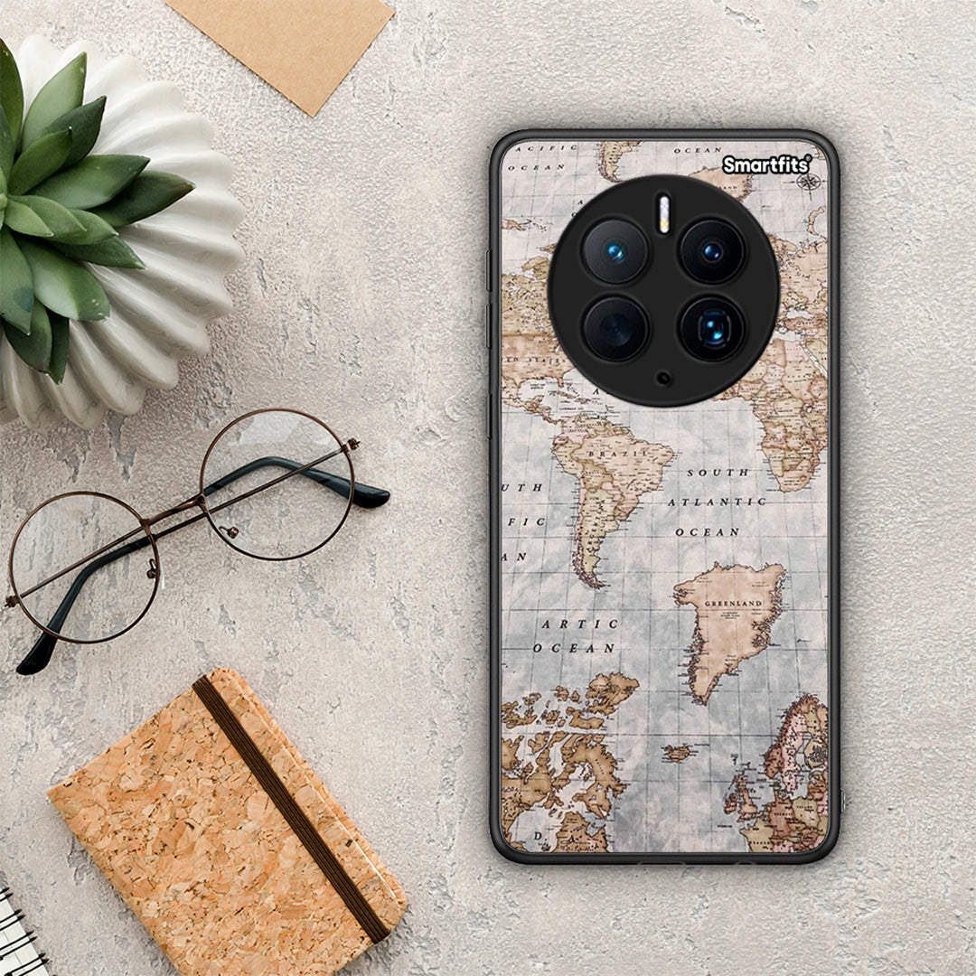 Θήκη Huawei Mate 50 Pro World Map από τη Smartfits με σχέδιο στο πίσω μέρος και μαύρο περίβλημα | Huawei Mate 50 Pro World Map Case with Colorful Back and Black Bezels