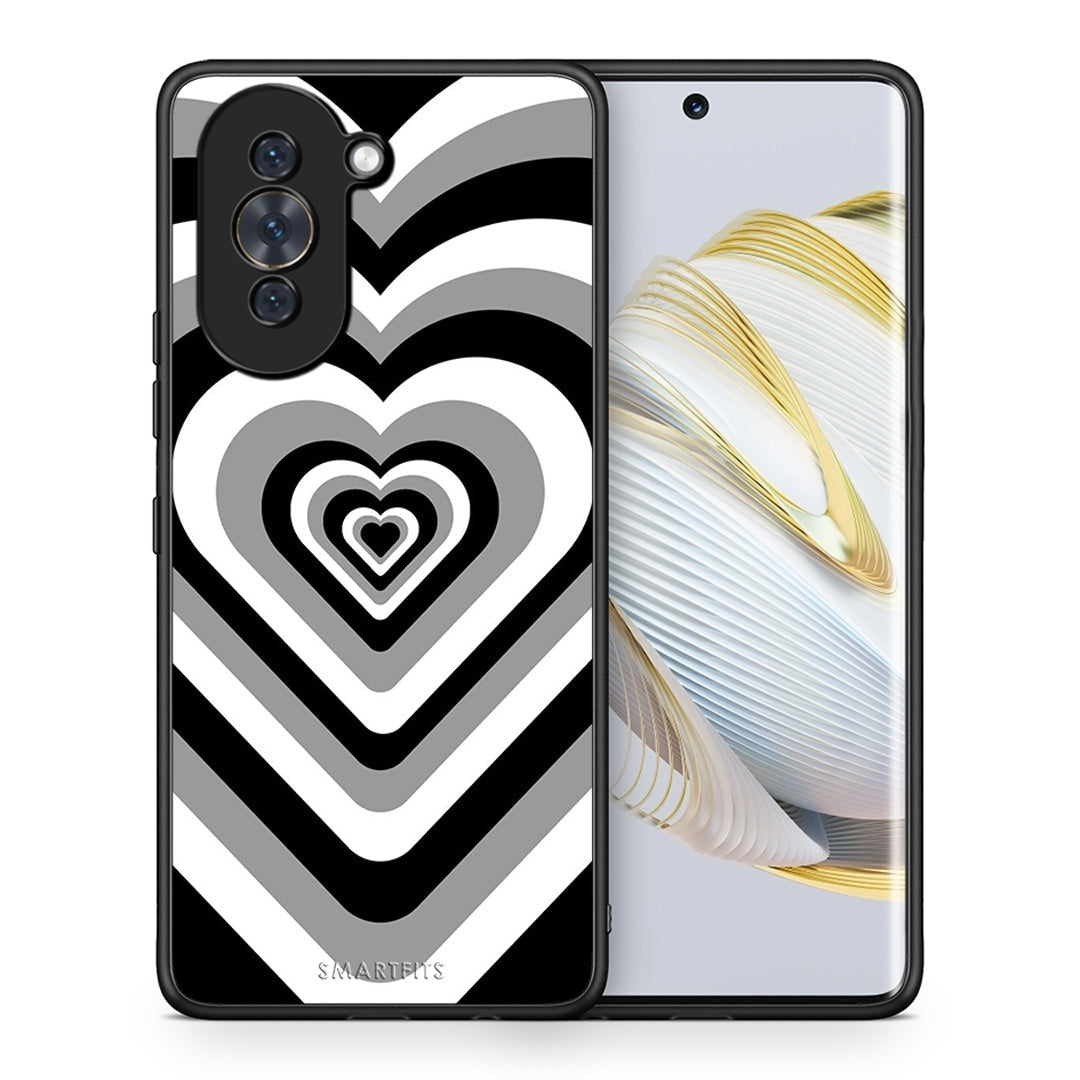 Θήκη Huawei Nova 10 Black Hearts από τη Smartfits με σχέδιο στο πίσω μέρος και μαύρο περίβλημα | Huawei Nova 10 Black Hearts case with colorful back and black bezels