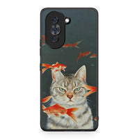 Thumbnail for Huawei Nova 10 Cat Goldfish θήκη από τη Smartfits με σχέδιο στο πίσω μέρος και μαύρο περίβλημα | Smartphone case with colorful back and black bezels by Smartfits