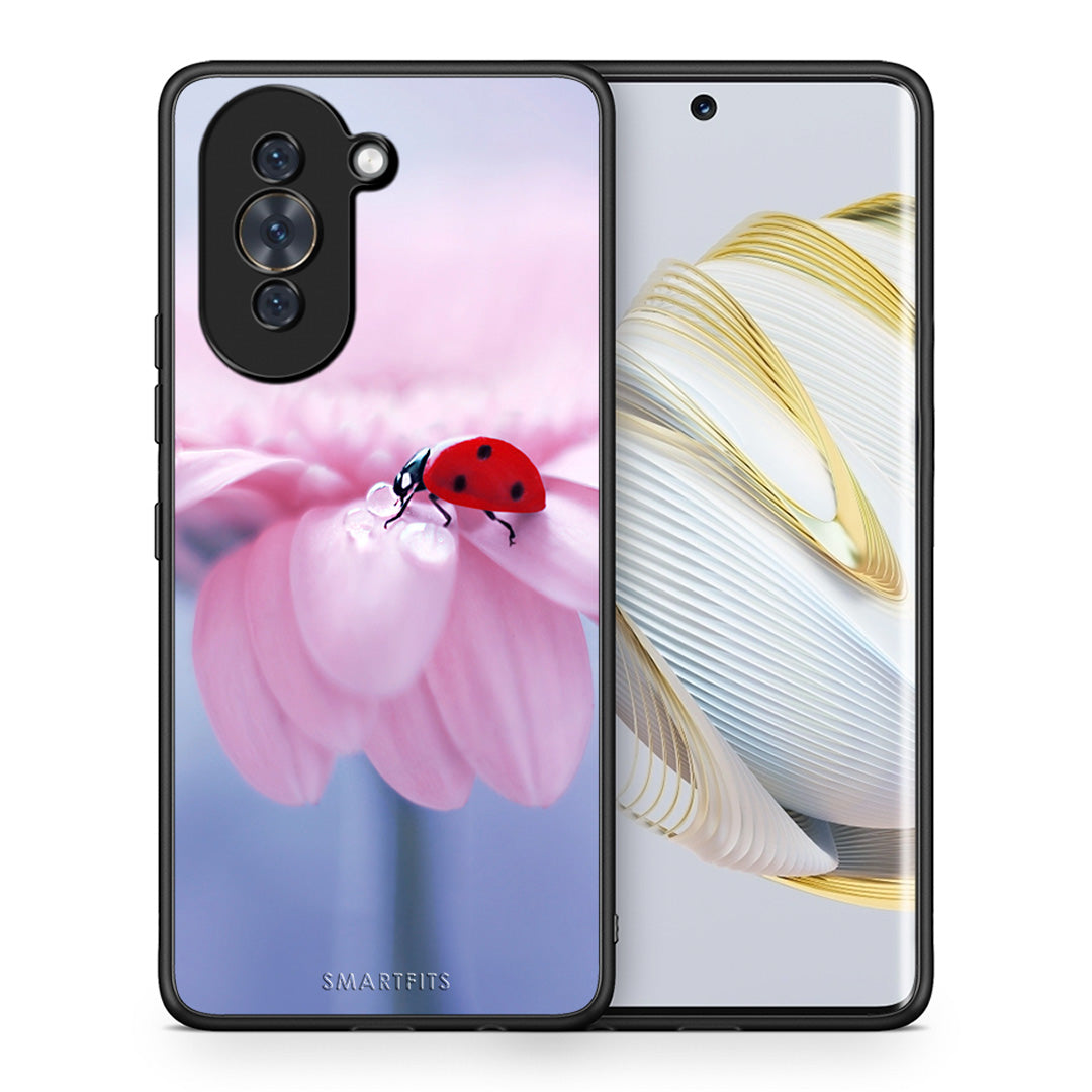 Θήκη Huawei Nova 10 Ladybug Flower από τη Smartfits με σχέδιο στο πίσω μέρος και μαύρο περίβλημα | Huawei Nova 10 Ladybug Flower case with colorful back and black bezels