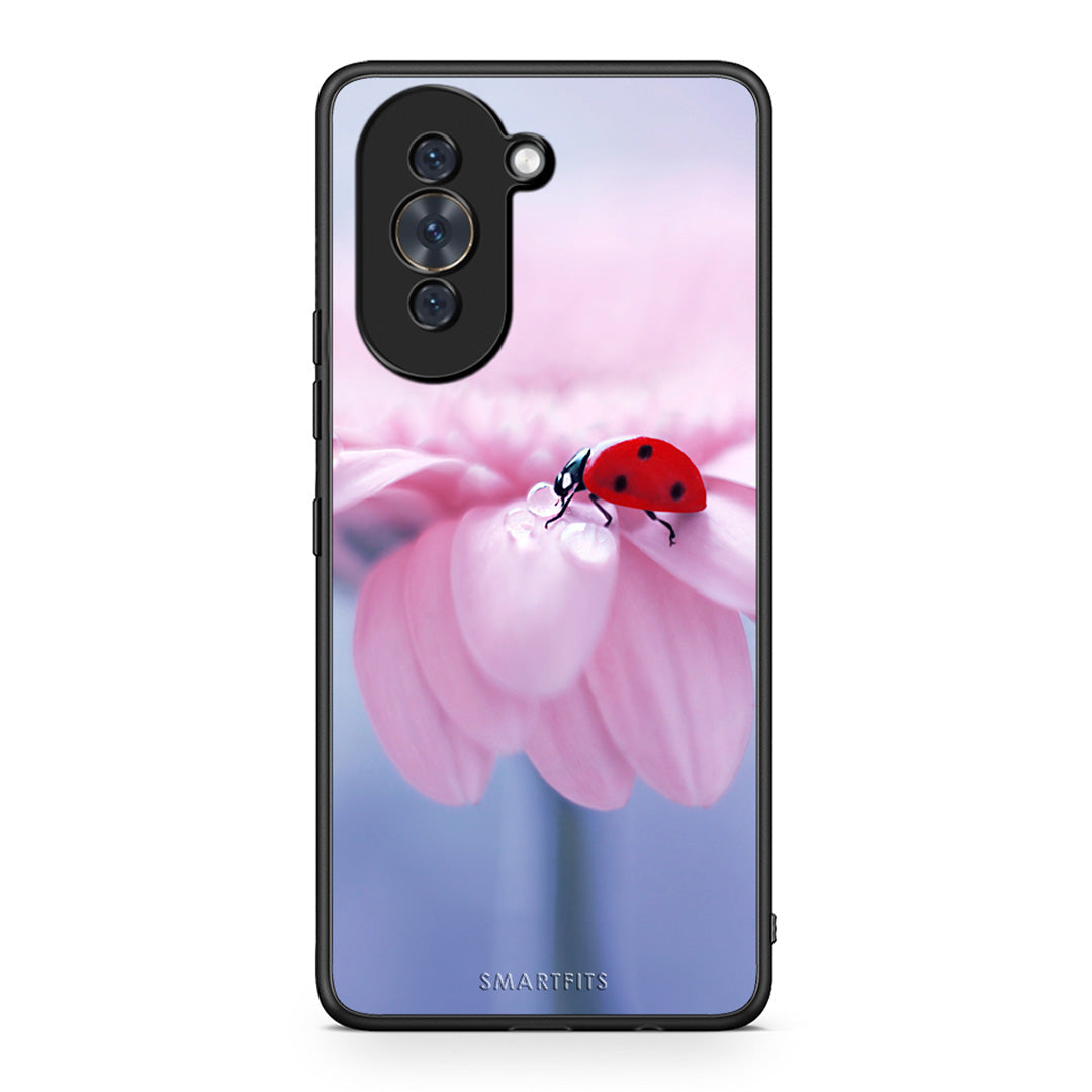 Huawei Nova 10 Ladybug Flower θήκη από τη Smartfits με σχέδιο στο πίσω μέρος και μαύρο περίβλημα | Smartphone case with colorful back and black bezels by Smartfits