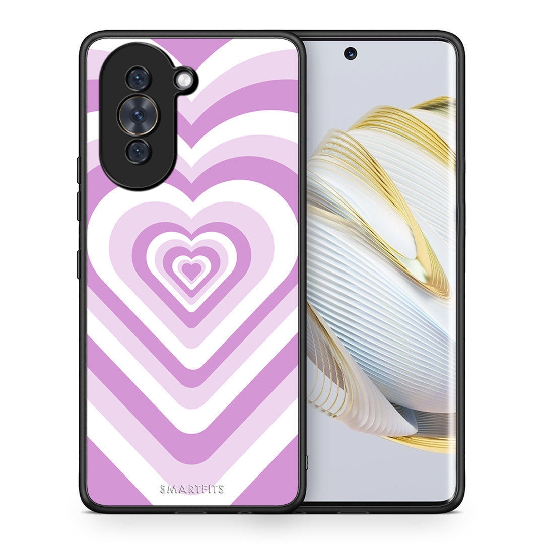 Θήκη Huawei Nova 10 Lilac Hearts από τη Smartfits με σχέδιο στο πίσω μέρος και μαύρο περίβλημα | Huawei Nova 10 Lilac Hearts case with colorful back and black bezels