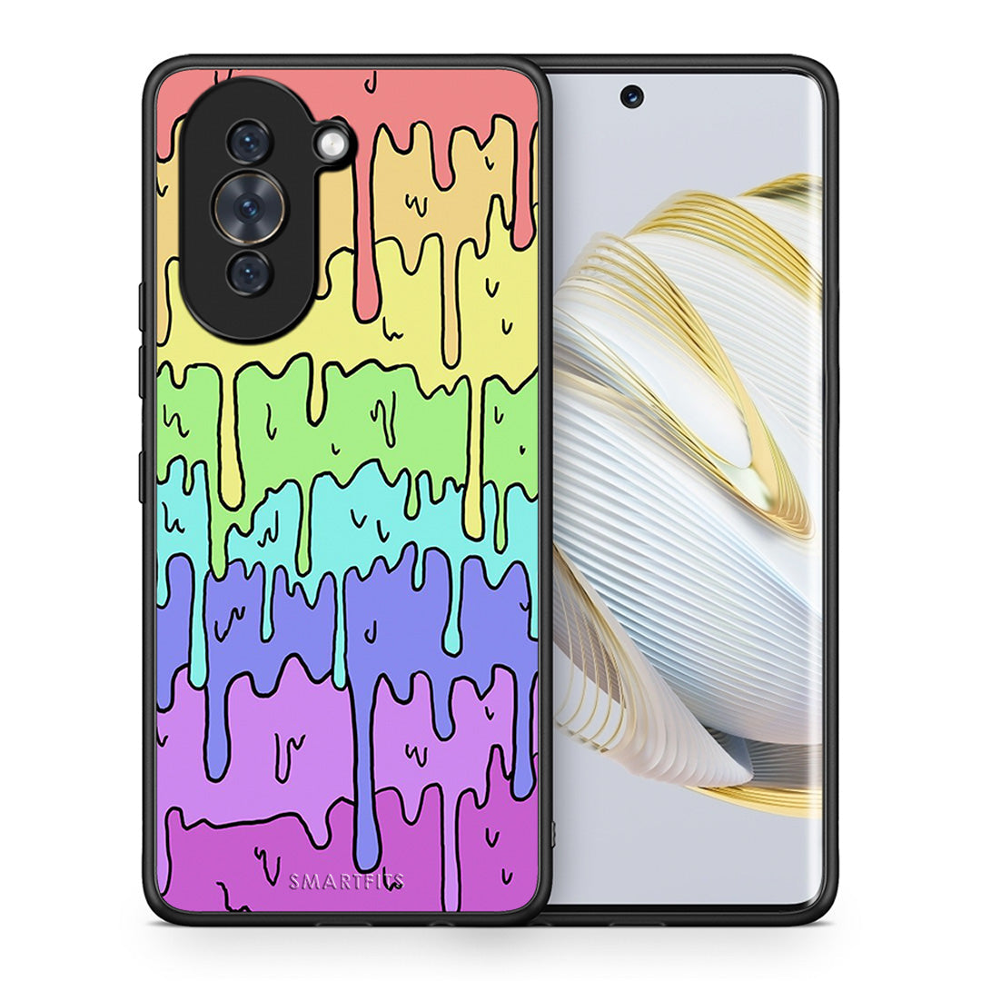 Θήκη Huawei Nova 10 Melting Rainbow από τη Smartfits με σχέδιο στο πίσω μέρος και μαύρο περίβλημα | Huawei Nova 10 Melting Rainbow case with colorful back and black bezels