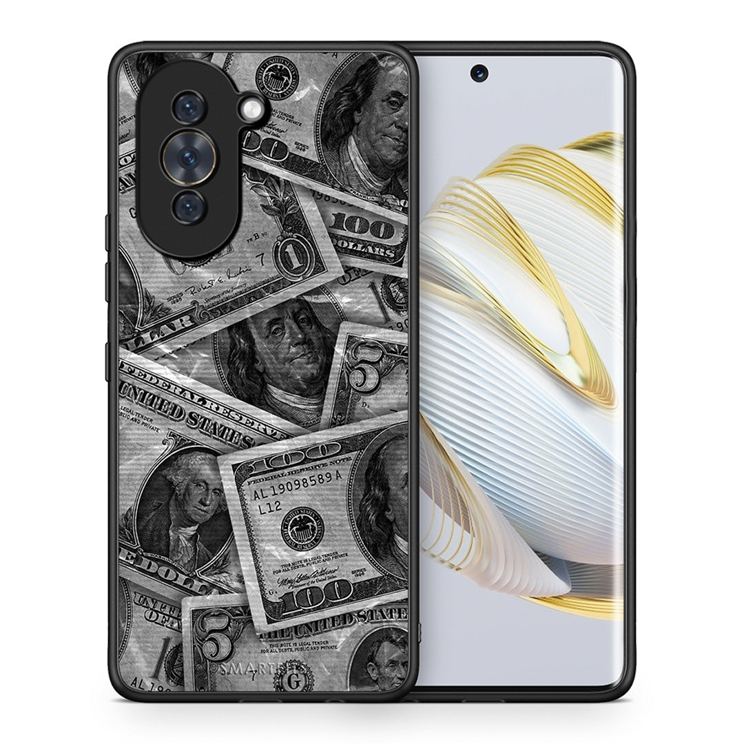 Θήκη Huawei Nova 10 Money Dollars από τη Smartfits με σχέδιο στο πίσω μέρος και μαύρο περίβλημα | Huawei Nova 10 Money Dollars case with colorful back and black bezels