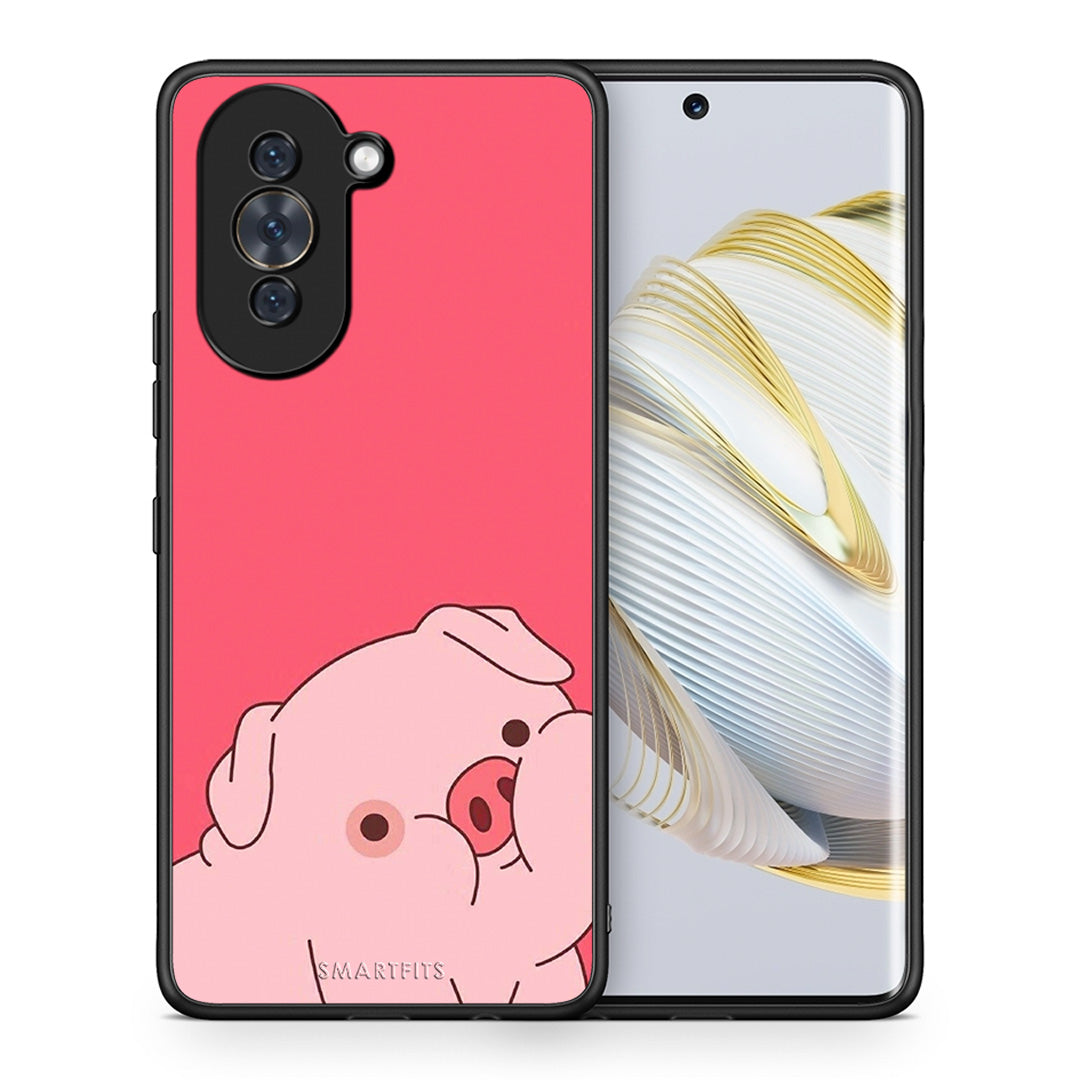 Θήκη Αγίου Βαλεντίνου Huawei Nova 10 Pig Love 1 από τη Smartfits με σχέδιο στο πίσω μέρος και μαύρο περίβλημα | Huawei Nova 10 Pig Love 1 case with colorful back and black bezels