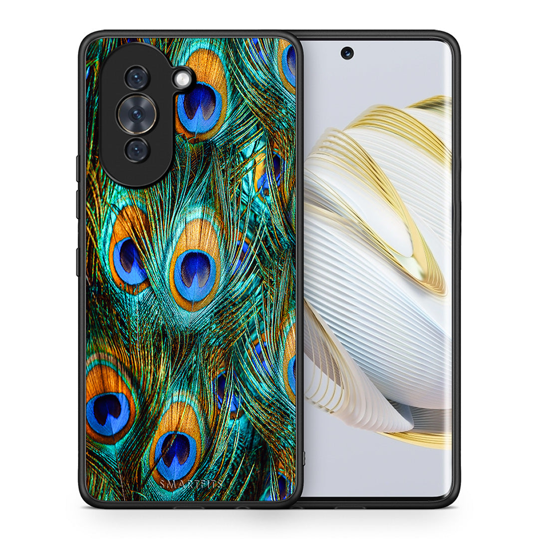 Θήκη Huawei Nova 10 Real Peacock Feathers από τη Smartfits με σχέδιο στο πίσω μέρος και μαύρο περίβλημα | Huawei Nova 10 Real Peacock Feathers case with colorful back and black bezels