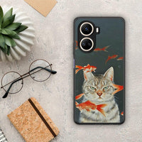 Thumbnail for Θήκη Huawei Nova 10 SE Cat Goldfish από τη Smartfits με σχέδιο στο πίσω μέρος και μαύρο περίβλημα | Huawei Nova 10 SE Cat Goldfish Case with Colorful Back and Black Bezels