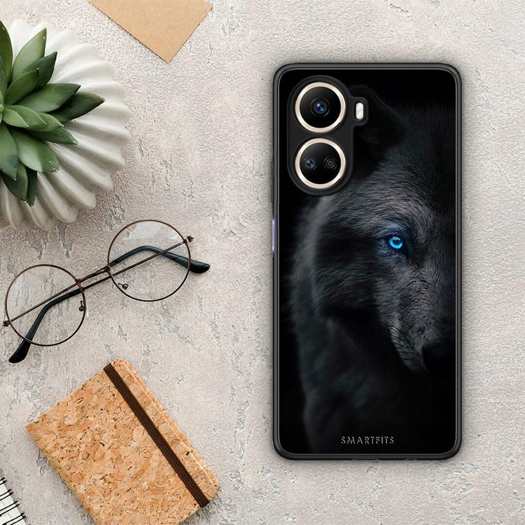 Θήκη Huawei Nova 10 SE Dark Wolf από τη Smartfits με σχέδιο στο πίσω μέρος και μαύρο περίβλημα | Huawei Nova 10 SE Dark Wolf Case with Colorful Back and Black Bezels