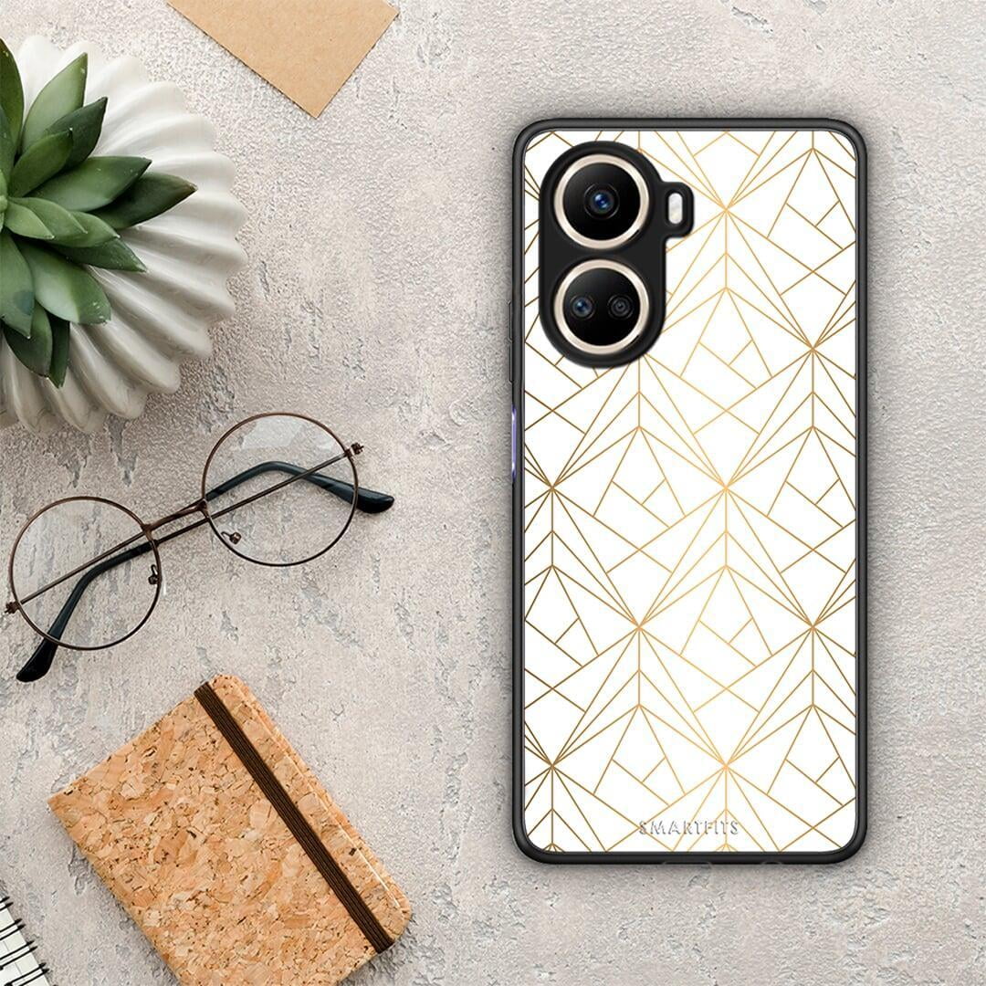 Θήκη Huawei Nova 10 SE Geometric Luxury White από τη Smartfits με σχέδιο στο πίσω μέρος και μαύρο περίβλημα | Huawei Nova 10 SE Geometric Luxury White Case with Colorful Back and Black Bezels