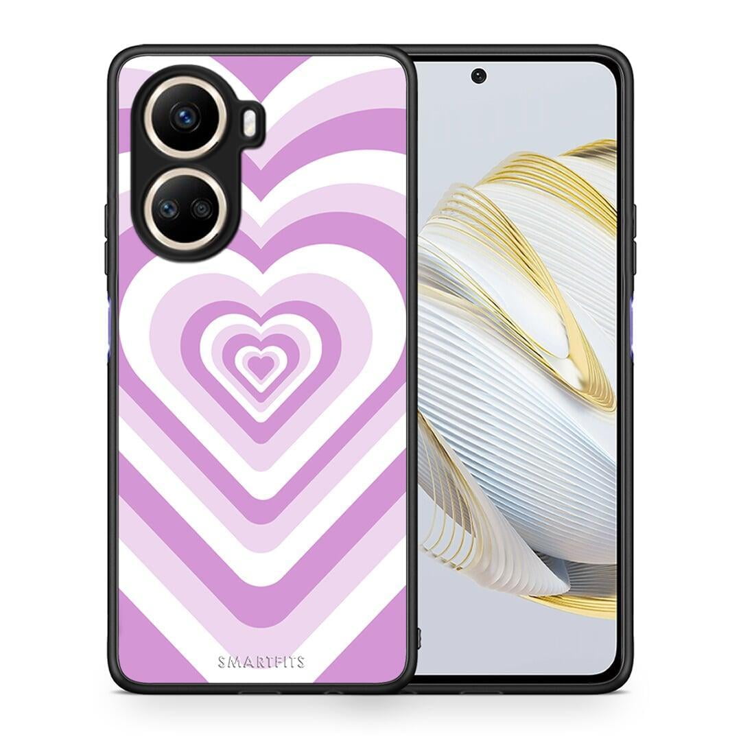 Θήκη Huawei Nova 10 SE Lilac Hearts από τη Smartfits με σχέδιο στο πίσω μέρος και μαύρο περίβλημα | Huawei Nova 10 SE Lilac Hearts Case with Colorful Back and Black Bezels