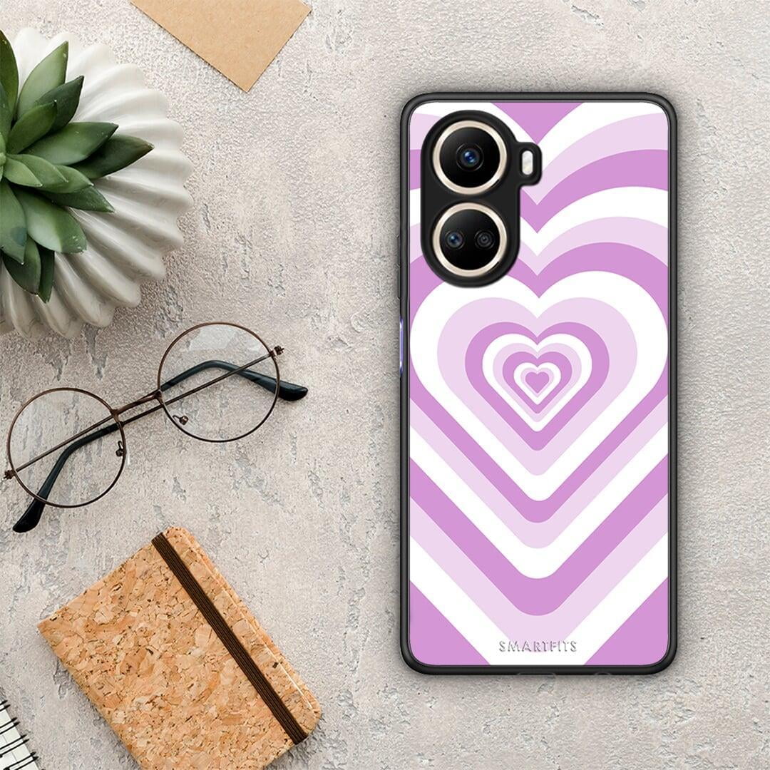 Θήκη Huawei Nova 10 SE Lilac Hearts από τη Smartfits με σχέδιο στο πίσω μέρος και μαύρο περίβλημα | Huawei Nova 10 SE Lilac Hearts Case with Colorful Back and Black Bezels