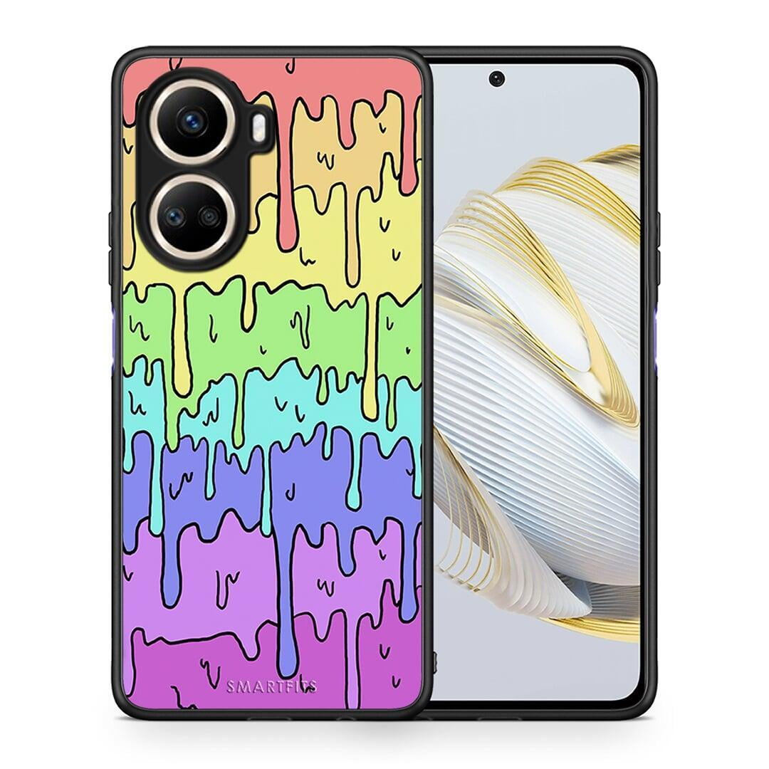 Θήκη Huawei Nova 10 SE Melting Rainbow από τη Smartfits με σχέδιο στο πίσω μέρος και μαύρο περίβλημα | Huawei Nova 10 SE Melting Rainbow Case with Colorful Back and Black Bezels