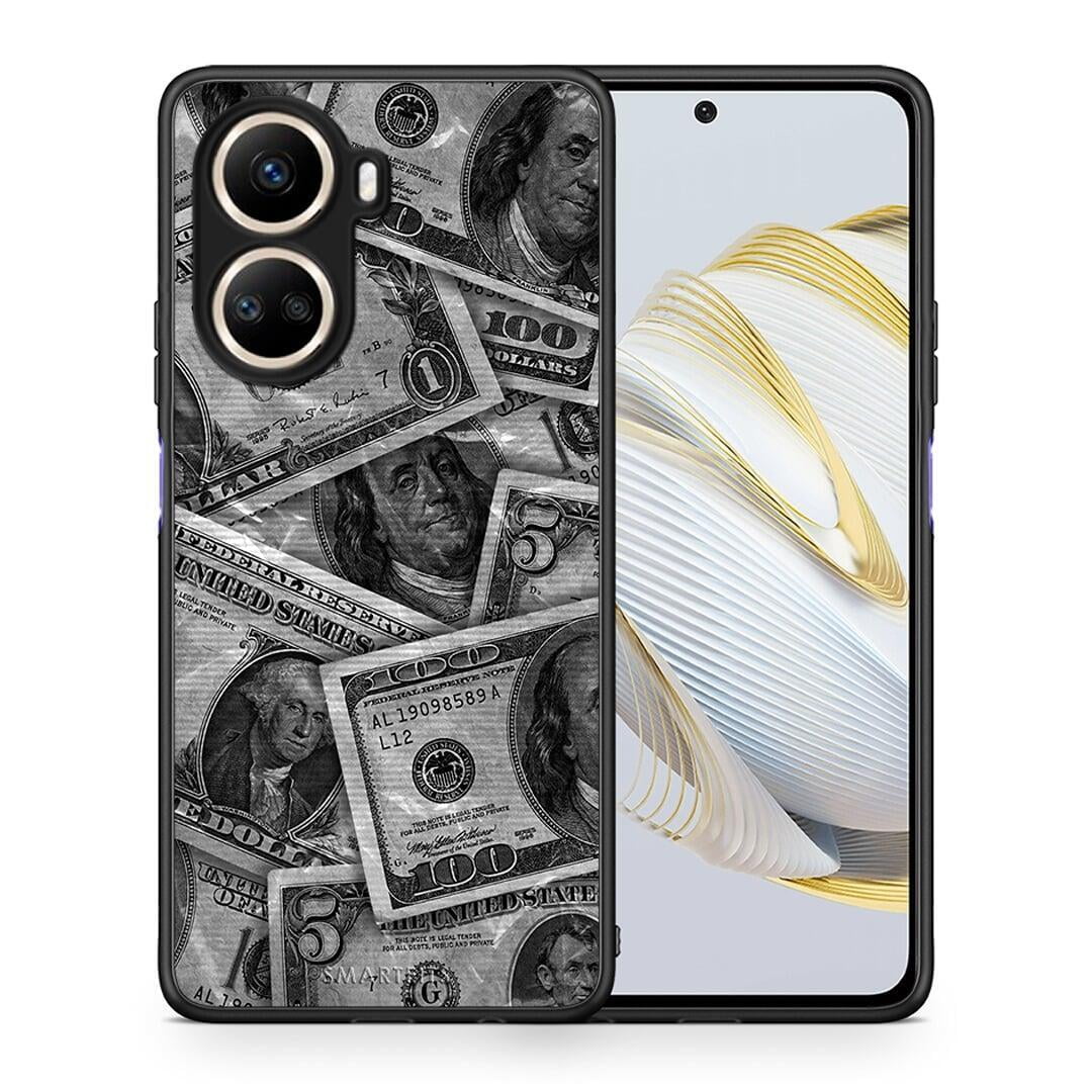 Θήκη Huawei Nova 10 SE Money Dollars από τη Smartfits με σχέδιο στο πίσω μέρος και μαύρο περίβλημα | Huawei Nova 10 SE Money Dollars Case with Colorful Back and Black Bezels