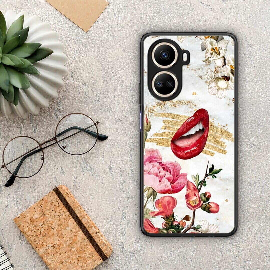 Θήκη Huawei Nova 10 SE Red Lips από τη Smartfits με σχέδιο στο πίσω μέρος και μαύρο περίβλημα | Huawei Nova 10 SE Red Lips Case with Colorful Back and Black Bezels