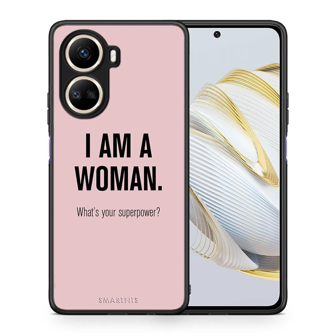 Θήκη Huawei Nova 10 SE Superpower Woman από τη Smartfits με σχέδιο στο πίσω μέρος και μαύρο περίβλημα | Huawei Nova 10 SE Superpower Woman Case with Colorful Back and Black Bezels