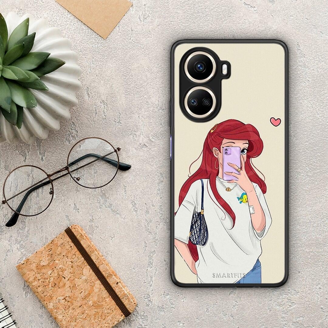 Θήκη Huawei Nova 10 SE Walking Mermaid από τη Smartfits με σχέδιο στο πίσω μέρος και μαύρο περίβλημα | Huawei Nova 10 SE Walking Mermaid Case with Colorful Back and Black Bezels