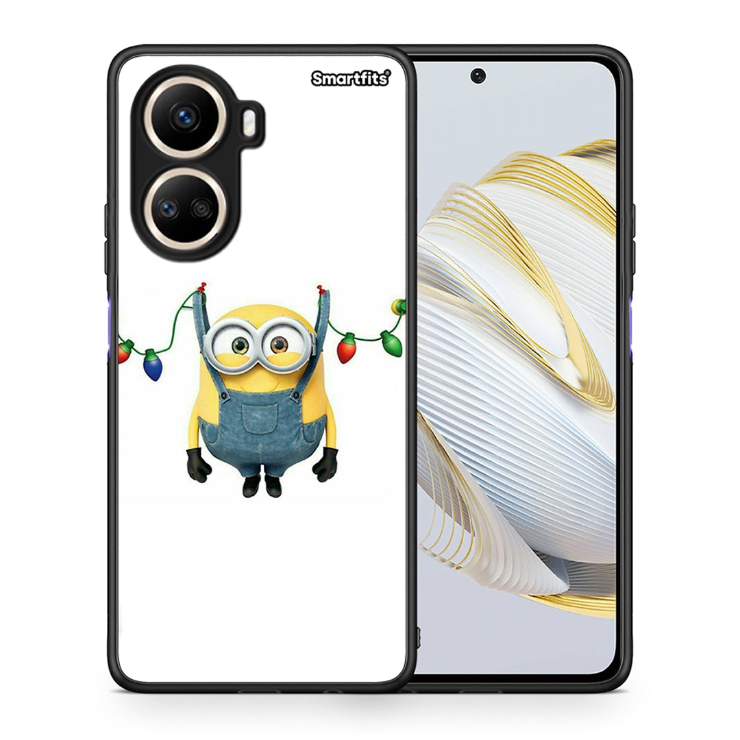 Θήκη Huawei Nova 10 SE Xmas Minion Lights από τη Smartfits με σχέδιο στο πίσω μέρος και μαύρο περίβλημα | Huawei Nova 10 SE Xmas Minion Lights Case with Colorful Back and Black Bezels