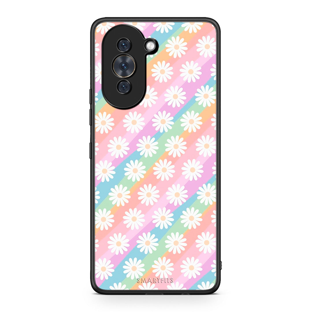 Huawei Nova 10 White Daisies θήκη από τη Smartfits με σχέδιο στο πίσω μέρος και μαύρο περίβλημα | Smartphone case with colorful back and black bezels by Smartfits