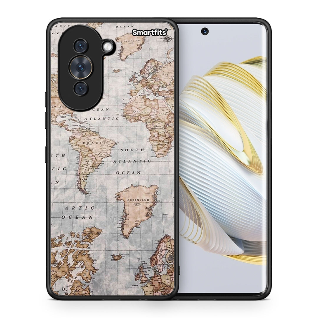 Θήκη Huawei Nova 10 World Map από τη Smartfits με σχέδιο στο πίσω μέρος και μαύρο περίβλημα | Huawei Nova 10 World Map case with colorful back and black bezels